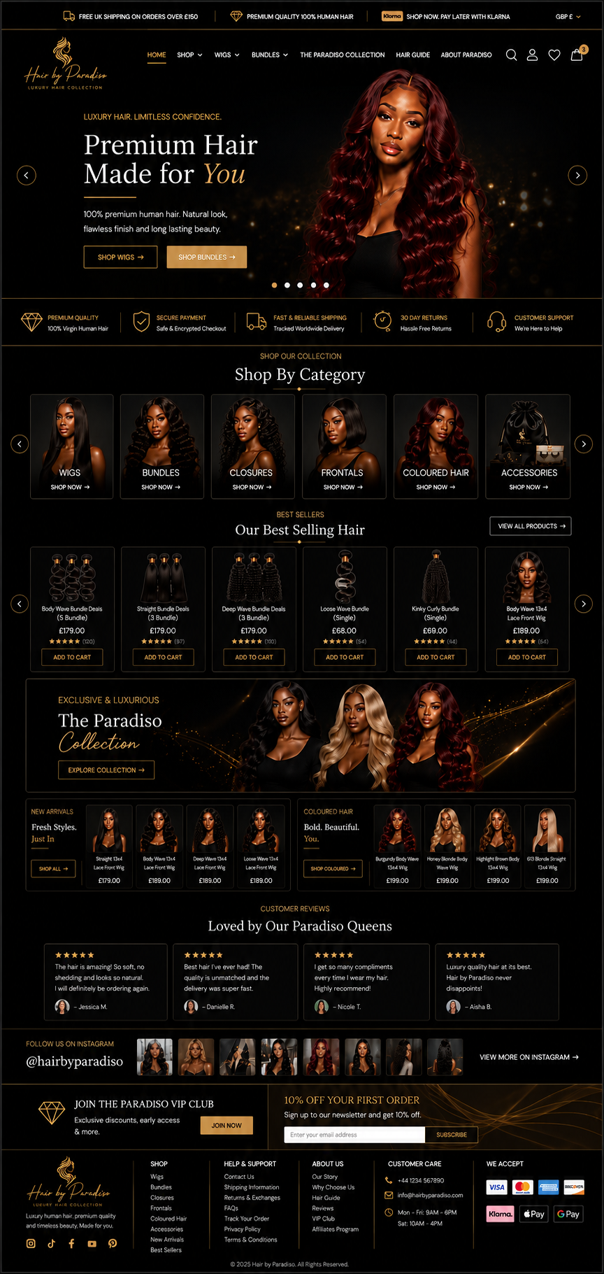 Hair by Paradiso luxury hair collection homepage