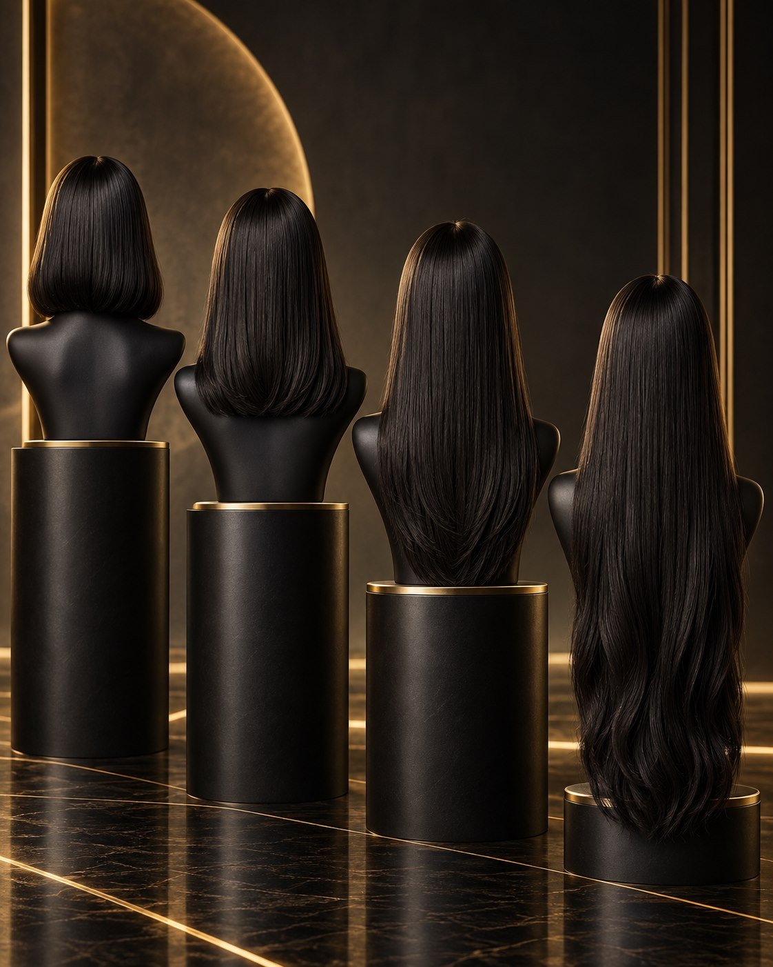 Visual comparison of short, medium, long and extra-long hair lengths