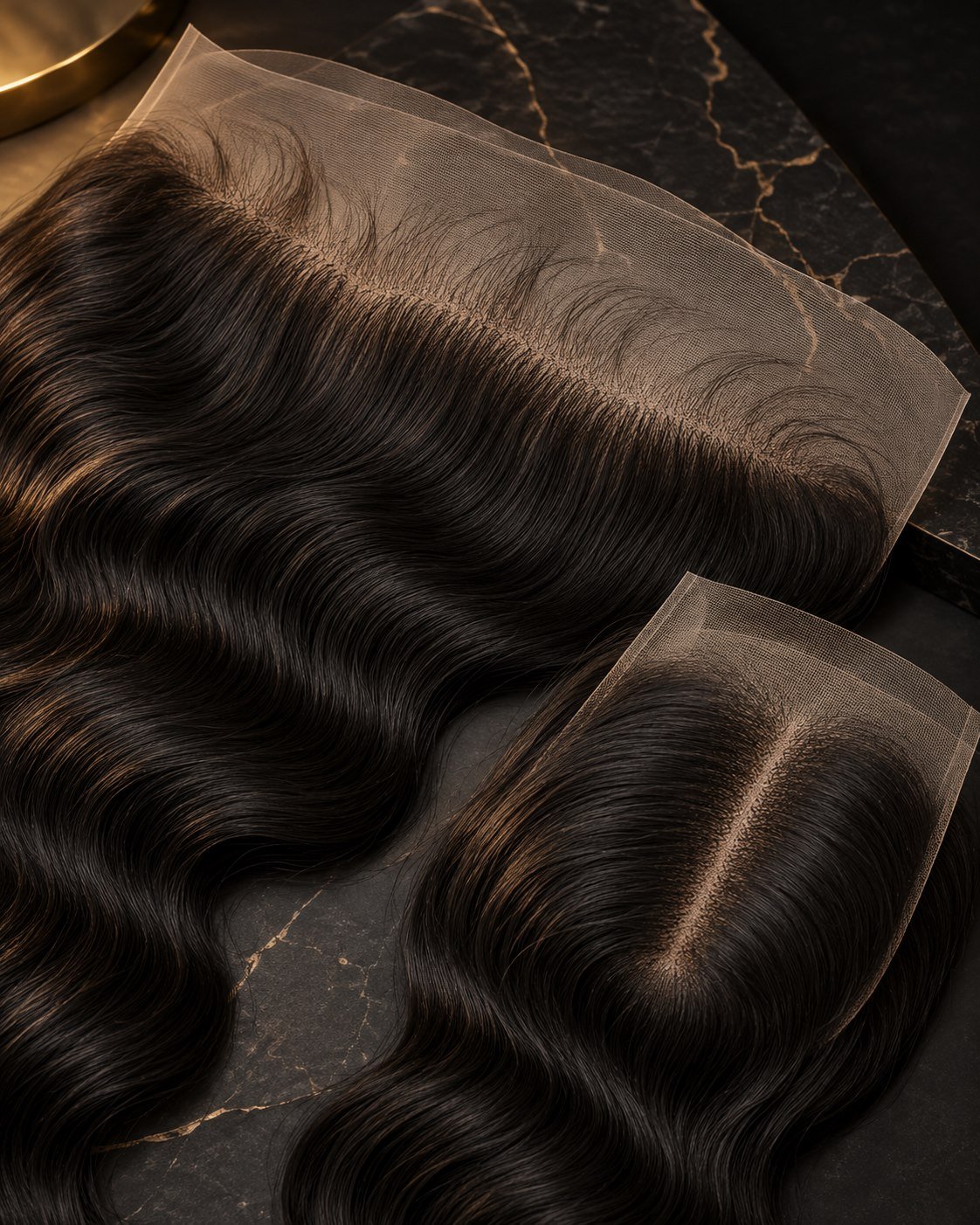 Close-up of premium HD lace frontal and closure construction